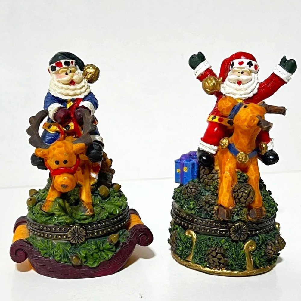 Vintage Whimsical Santa Riding ReindeerTrinket Boxes